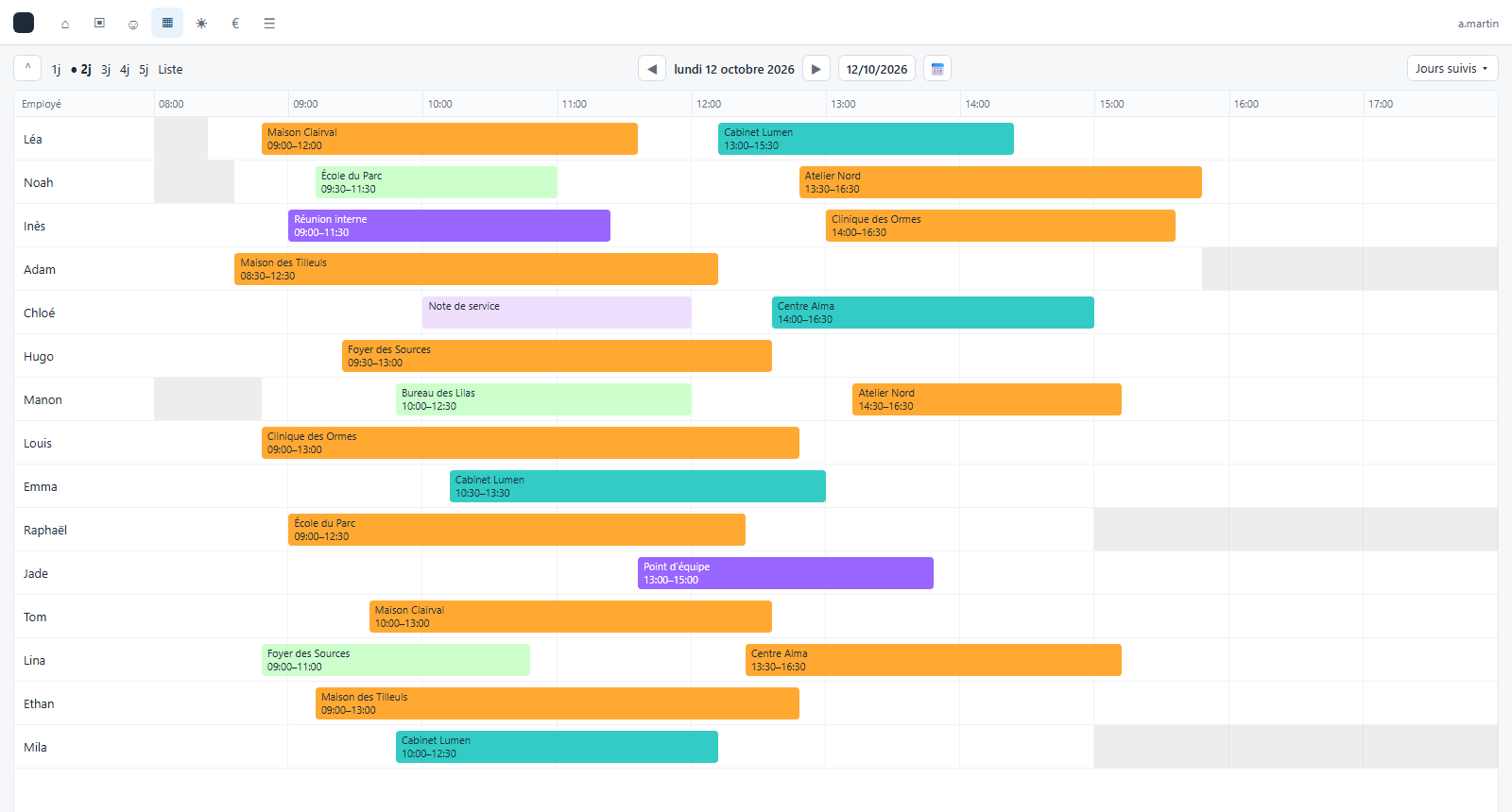 Planning des prestations dans l'ERP